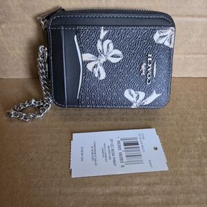 Coach Bow Print Zip Card Case with Chain Wallet